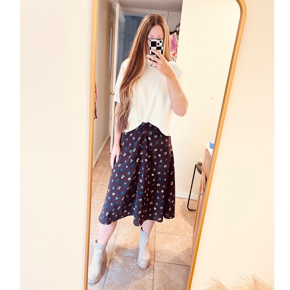 The Limited Vintage Y2K Brown Floral Button Front Midi Skirt Cottagecore Boho